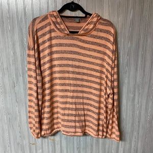 Falls Creek Womens Salmon Pink Striped Hooded Pullover